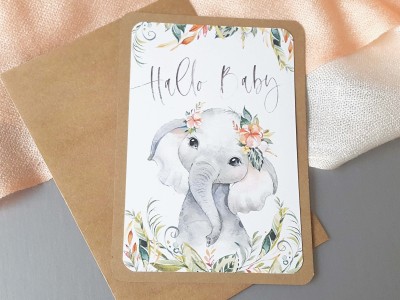 Glückwunschkarte "Hallo Baby" Elefant - 1