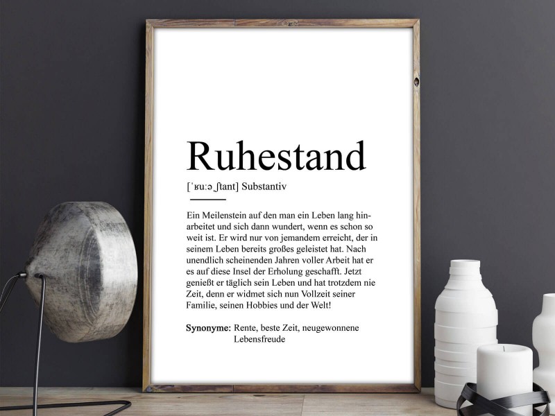 Poster "Ruhestand" Definition  Geschenkidee Rentner Arbeitskollegen Größe 13 x 18 cm