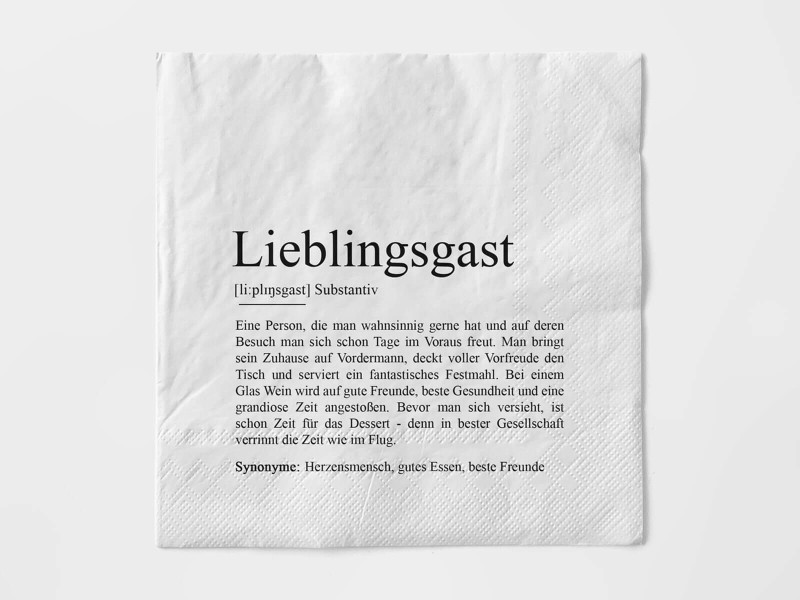 Serviette LIEBLINGSGAST Definitionen mit Herz wundervolle Tischdeko